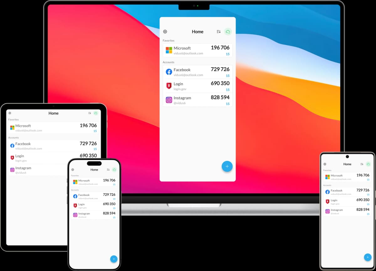 Authenticator app showing TOTP codes on iPhone with biometric unlock