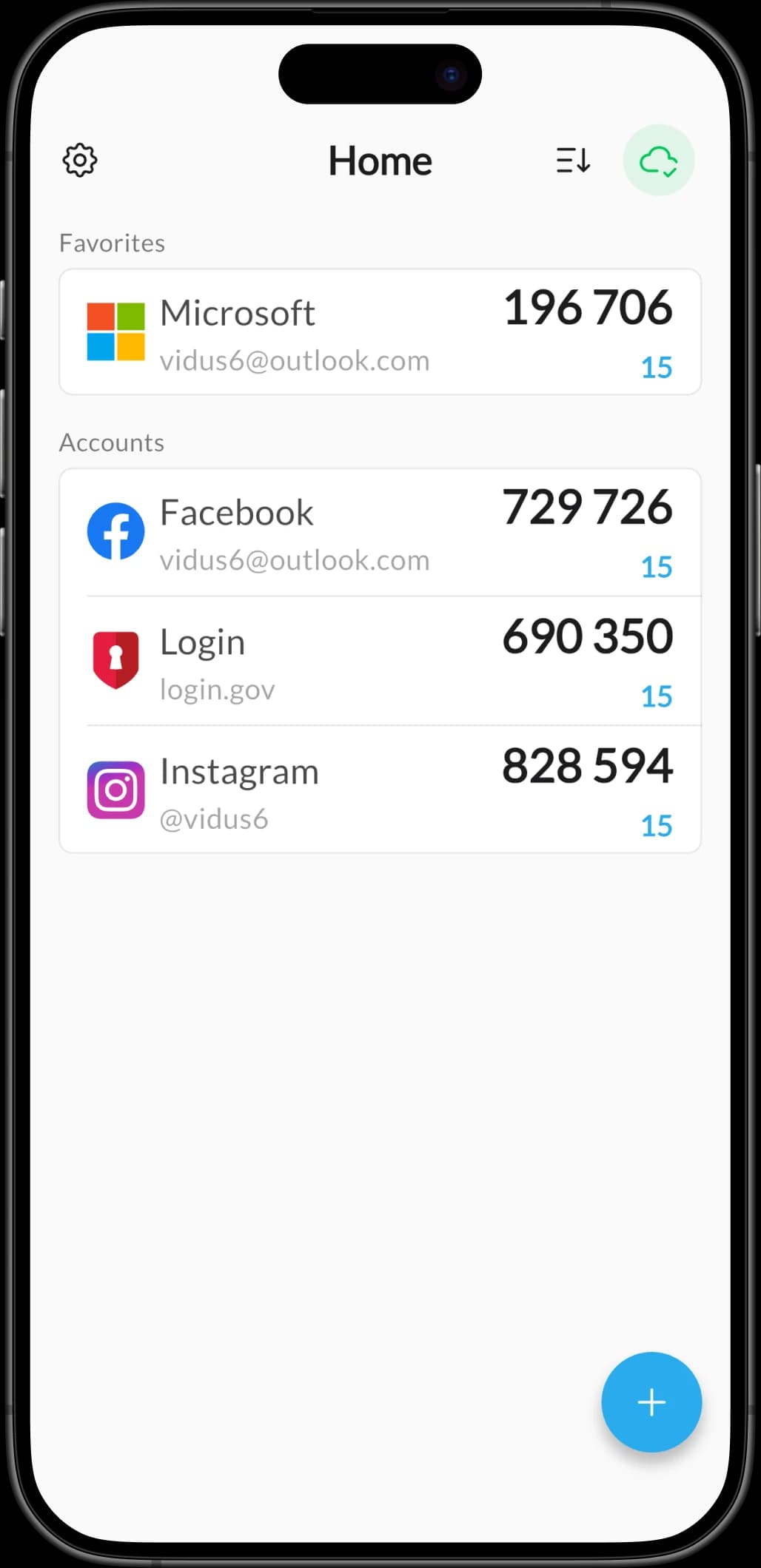 Authenticator on iPhone — screenshot 1
